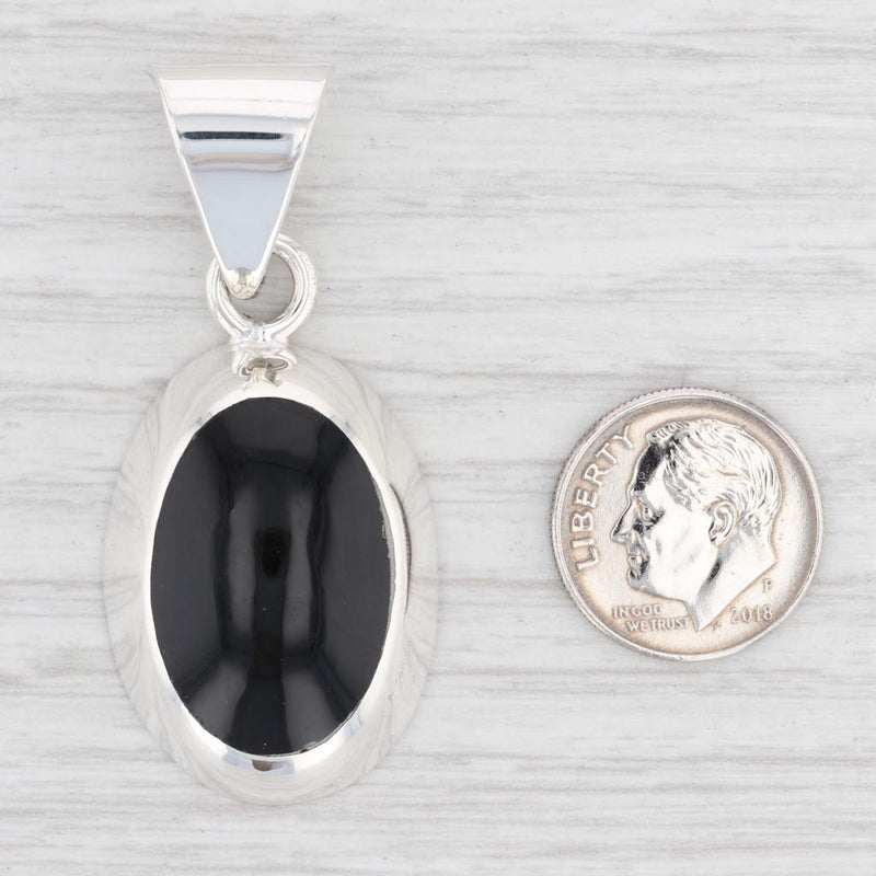 New Black Obsidian Lava Glass Pendant 925 Sterling Silver B12675