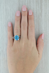 Dark Gray 6ctw Rectangle Blue Topaz Diamond Ring 14k White Gold Size 6.5