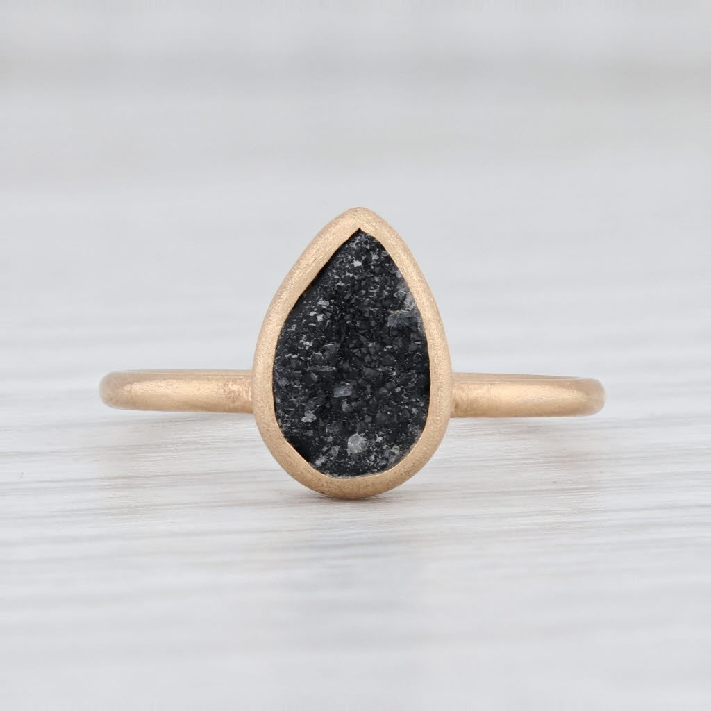 Light Gray New Nina Nguyen Druzy Quartz 18k Yellow Gold Size 6.5 Black Stone Teardrop