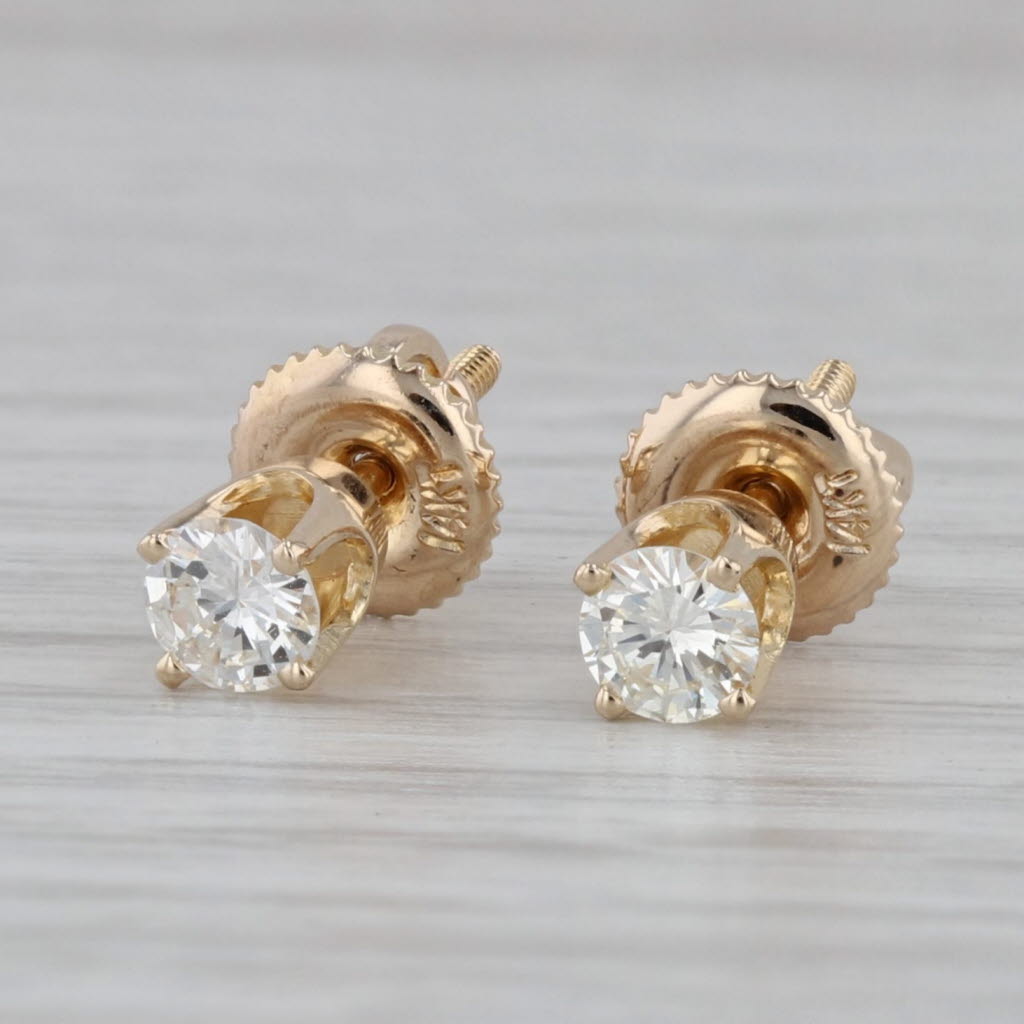 Gray 0.42ctw Diamond Stud Earrings 14k Gold Screw Back Pierced Round Solitaires