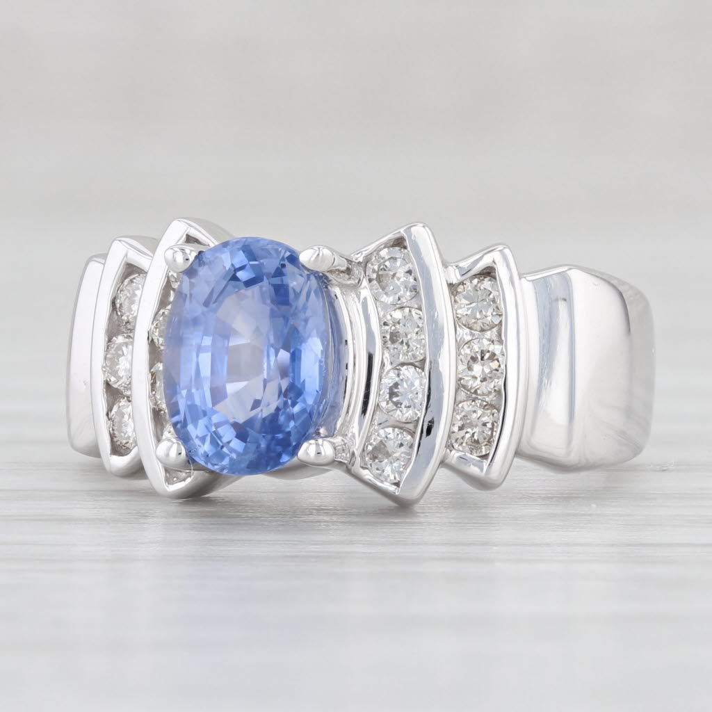 Light Gray LeVian 2.33ctw Oval Blue Sapphire Diamond Ring 14k White Gold Sz 6.5 Engagement