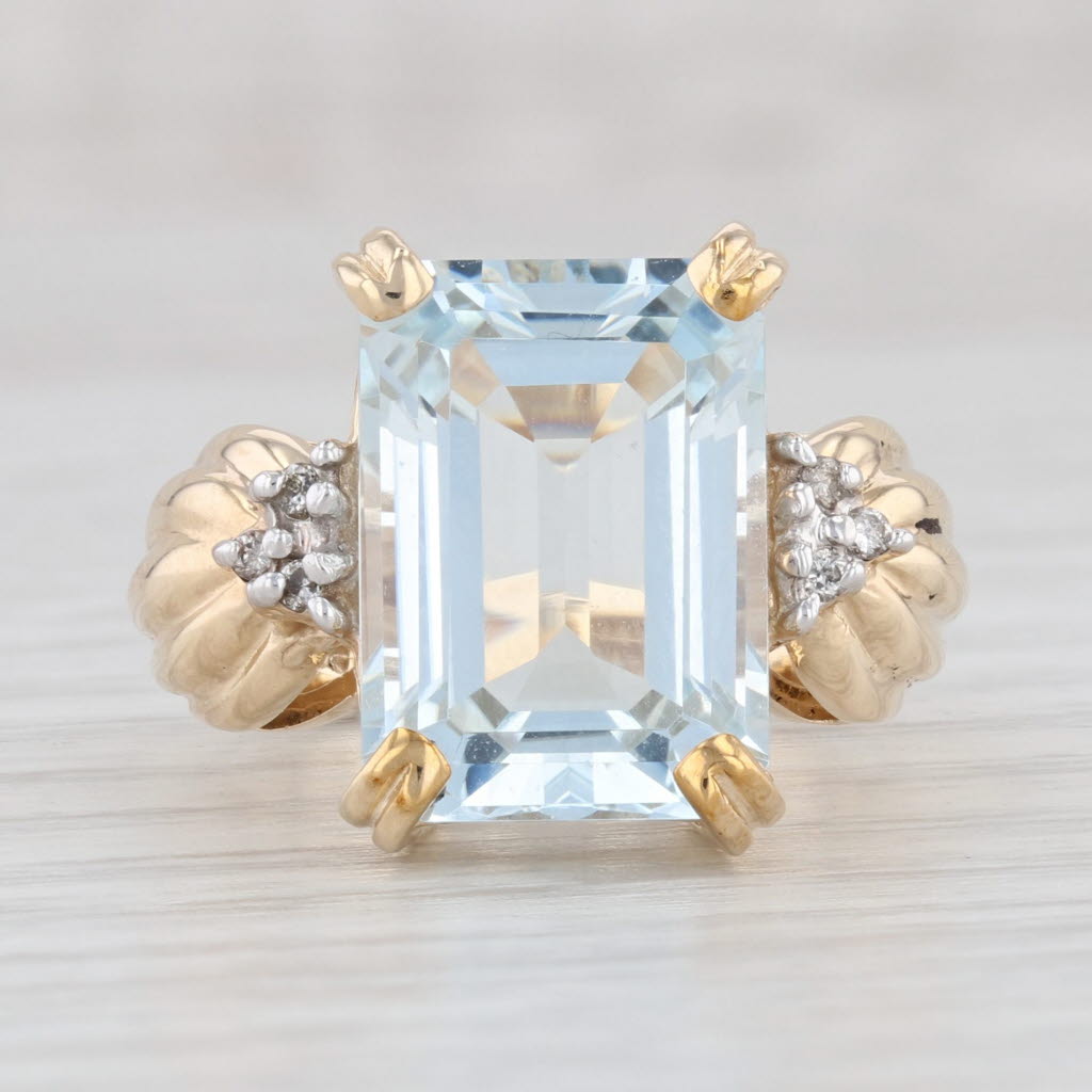 Light Gray 6.95ct Emerald Cut Aquamarine Ring 10k Yellow Gold Diamond Size 5.25