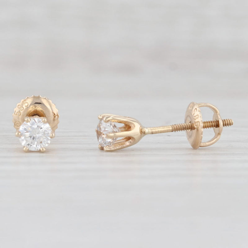 0.47ctw Diamond Stud Earrings 14k Yellow Gold Solitaire Round Pierced
