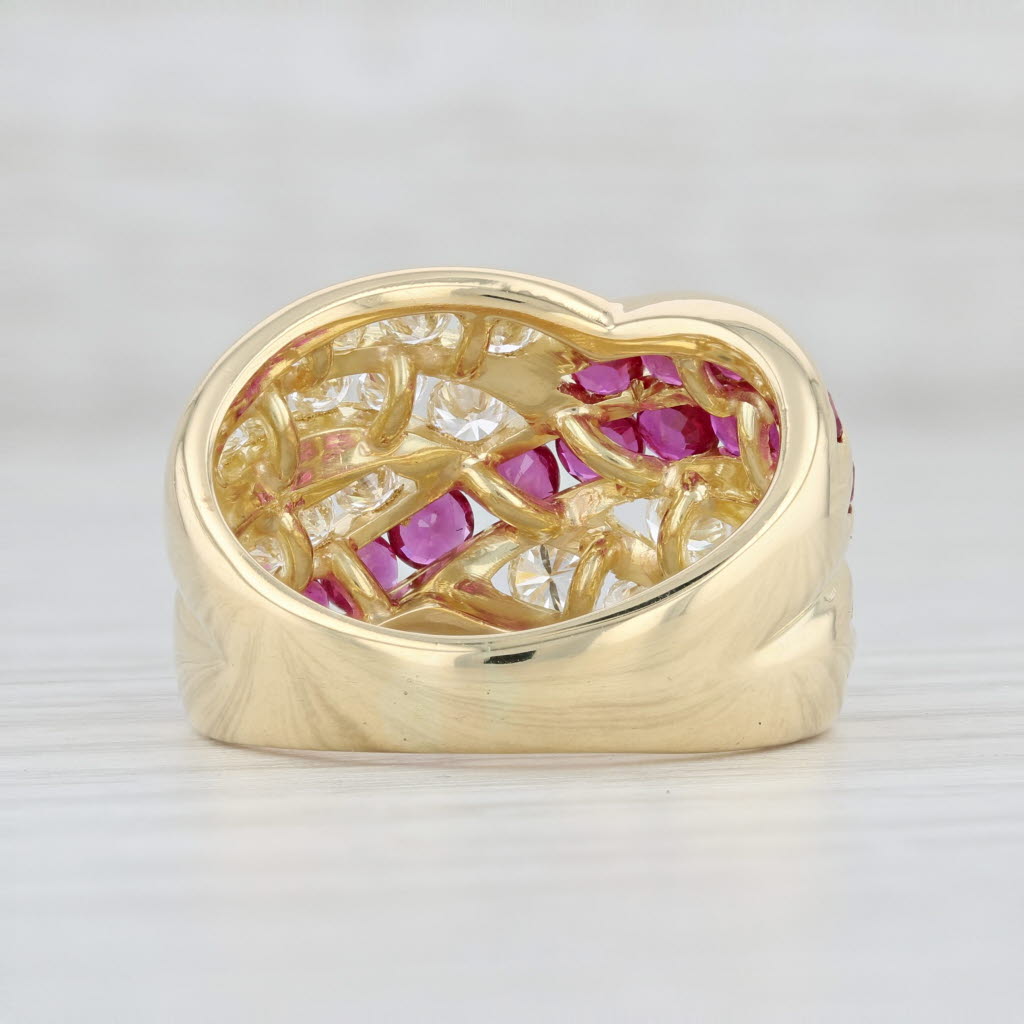 Light Gray 2.80ctw Ruby Diamond Knot Ring 18k Yellow Gold Damiani Cocktail Woven