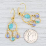 Light Gray Marie Helene de Taillac Blue Apatite Tanzanite Briolette Earrings 22k Gold