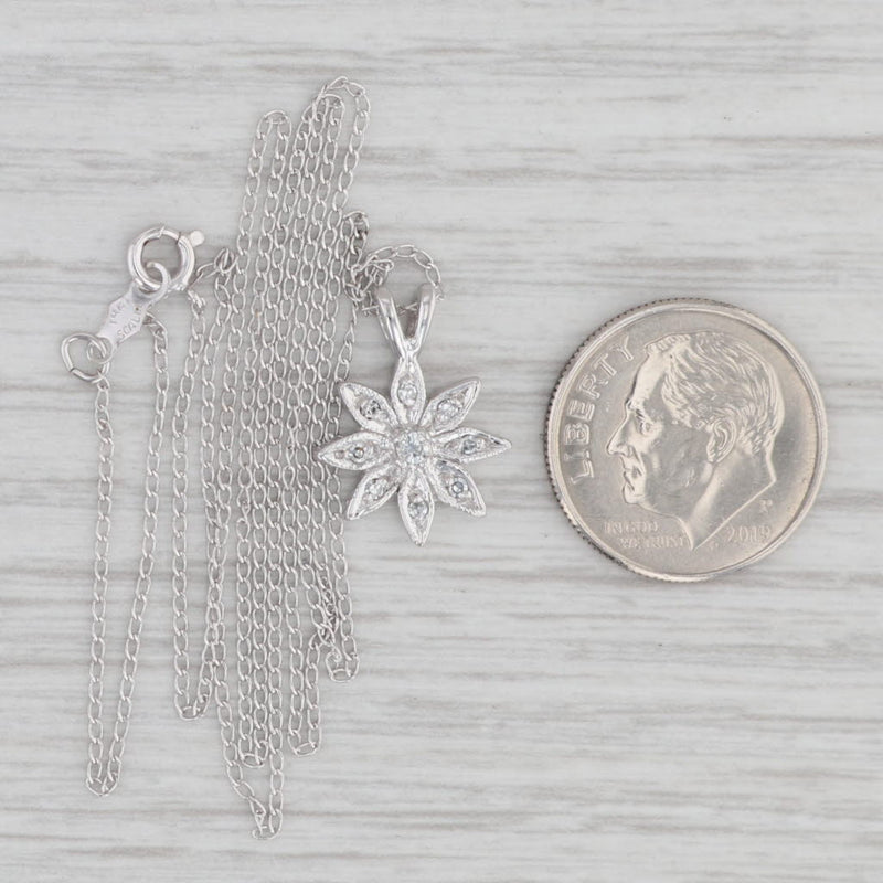Diamond Flower Pendant Necklace 14k White Gold 19.5" Curb Chain