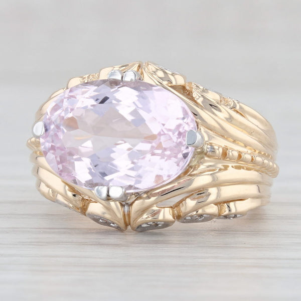 Light Gray 7.10ctw Pink Kunzite Diamond Ring 14k Yellow Gold Oval Solitaire Cocktail Size 6