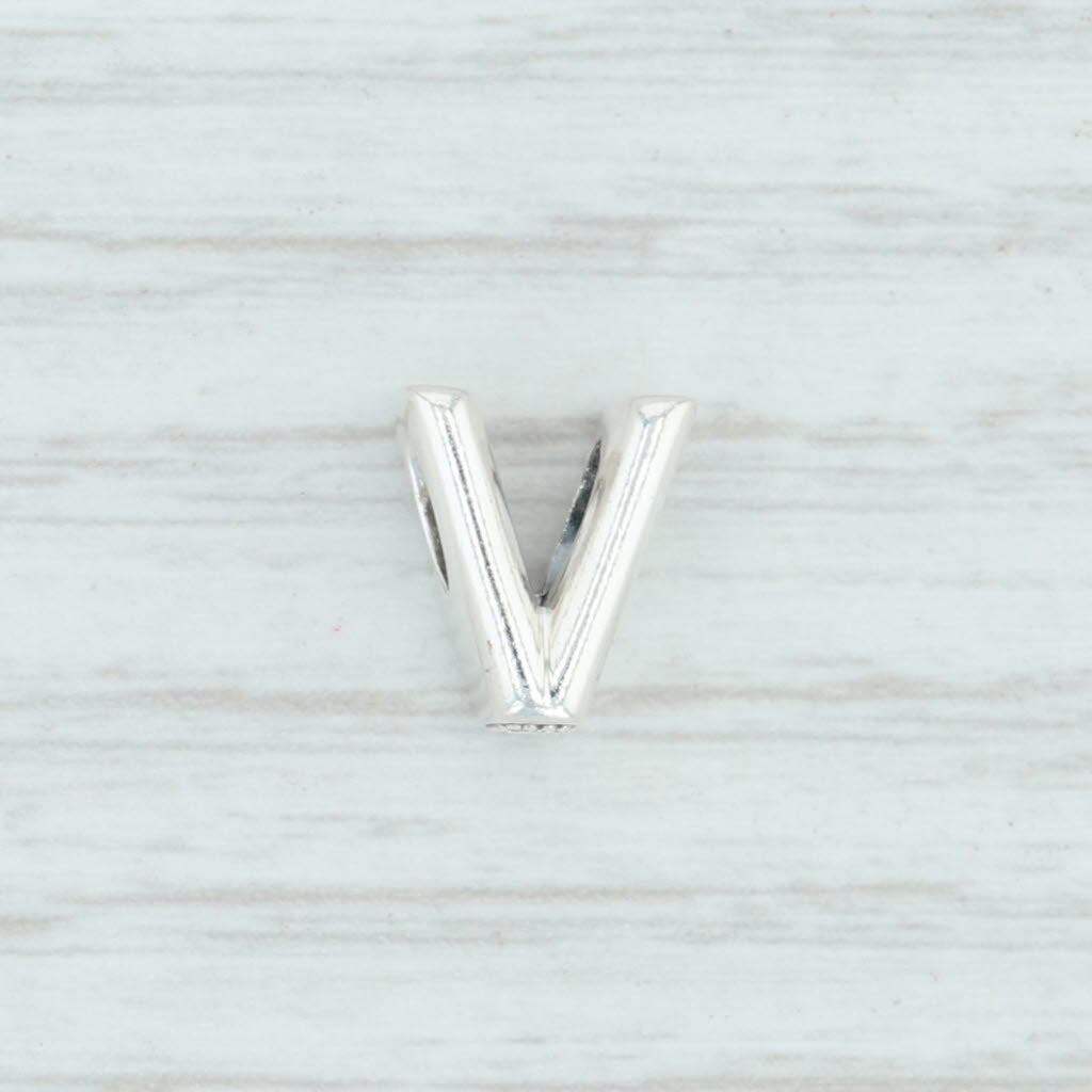 Light Gray New Authentic Pandora Letter V Charm 797476 Sterling Silver Pave "V" Bead