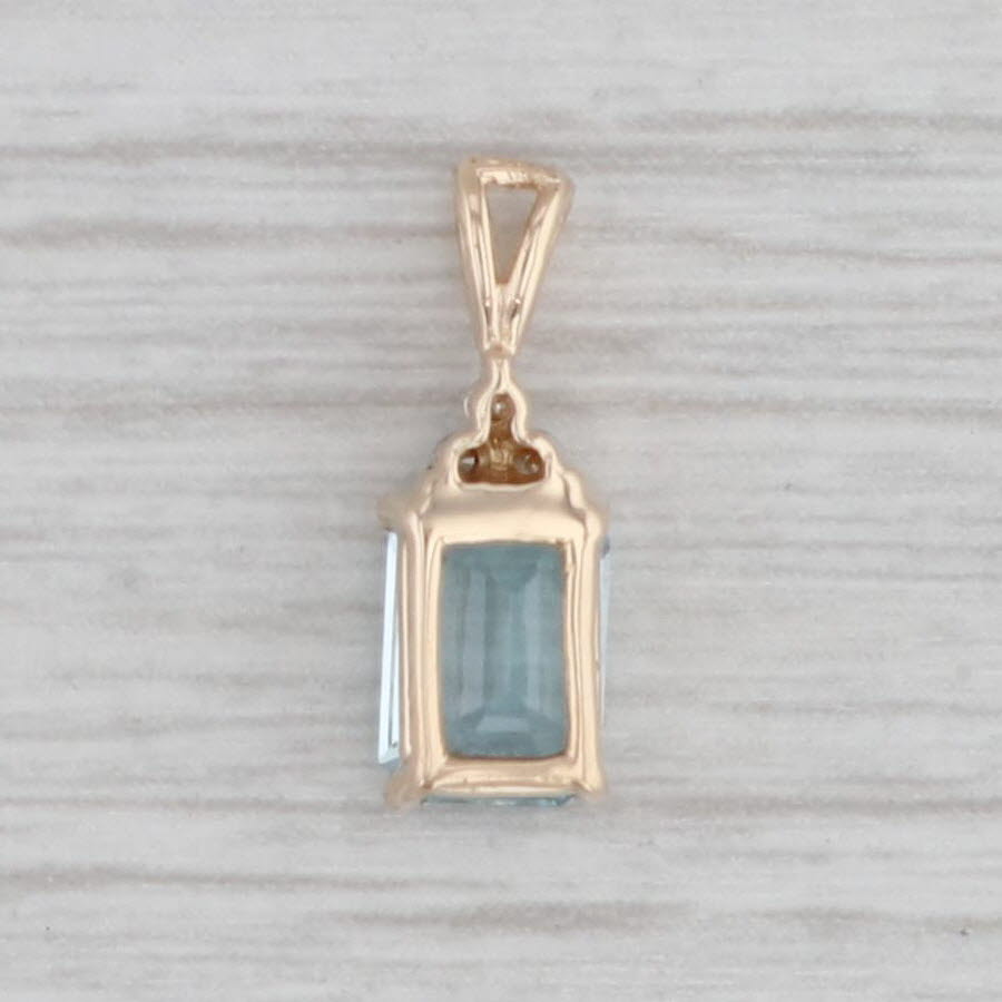 Gray 1.20ct Blue Topaz Diamond Pendant 14k Yellow Gold Emerald Cut Solitaire