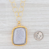 New Nina Nguyen White Druzy Quartz Agate Pendant Necklace Gold Vermeil Sterling