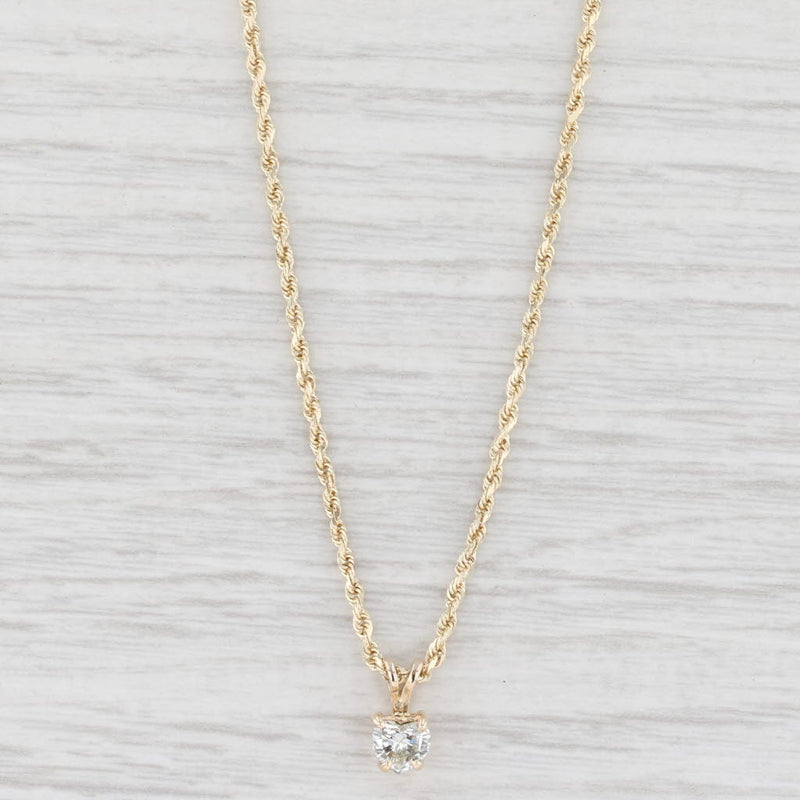 0.42ct Diamond Heart Pendant Necklace 14k Yellow Gold Rope Chain 15.75”