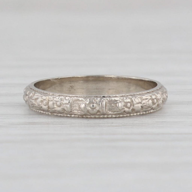 Antique Floral Baby Ring 10k White Gold Small Size Band Keepsake