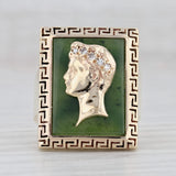Light Gray Green Nephrite Jade Diamond Signet Ring 14k Yellow Gold Size 7 Figural Male Bust