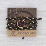 NWT New Nina Nguyen Cordelia Necklace Amethyst Druzy Pendant Black Leather
