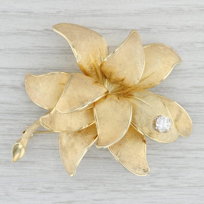 Tiffany 0.42ct VS2 Diamond Flower Brooch 14k Gold Designer Statement Pin