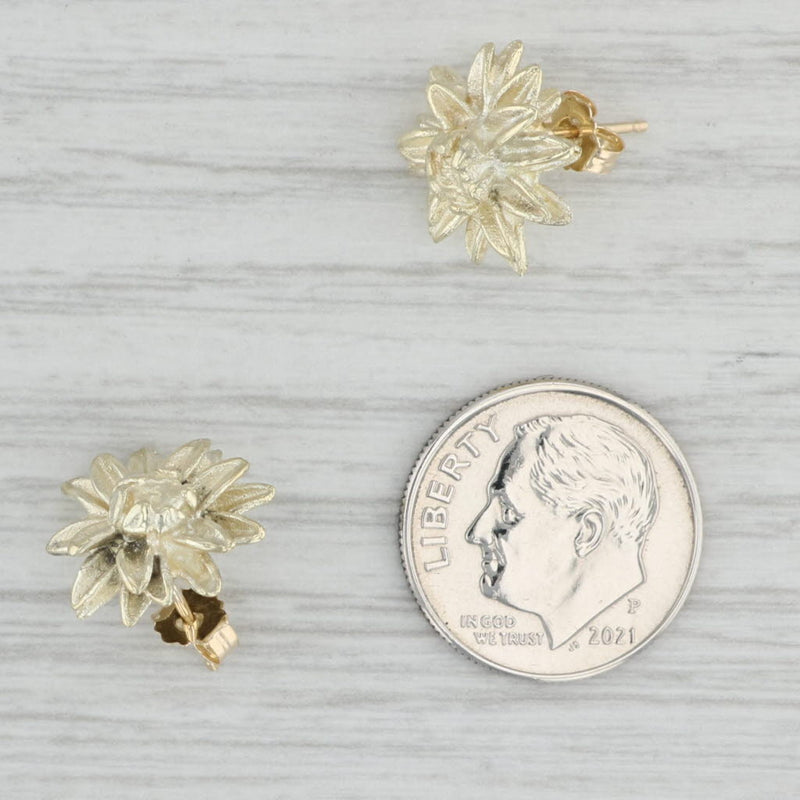 Flower Stud Earrings 14k Yellow Gold Pierced Floral Studs