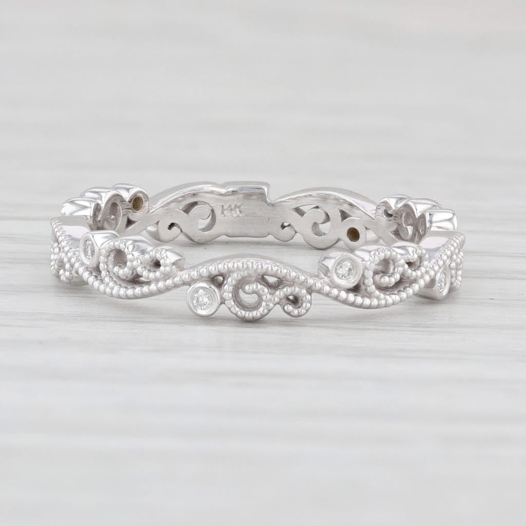 Light Gray New Ornate Diamond Scrollwork Ring 14k White Gold Sz 6.25 Stackable Wedding Band