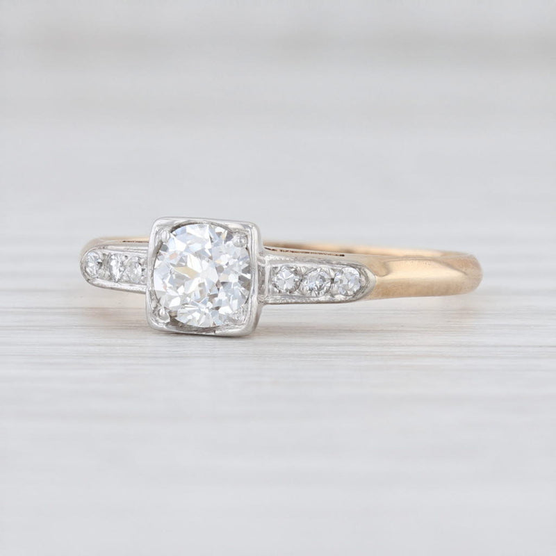 Light Gray Art Deco 0.58ctw European Cut Diamond Engagement Ring 14k 18k Gold GIA Size 8