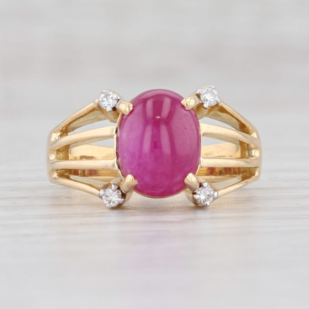 Light Gray 3.66ctw Ruby Diamond Ring 18k Yellow Gold Size 5.25 Cabochon Solitaire