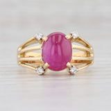 3.66ctw Ruby Diamond Ring 18k Yellow Gold Size 5.25 Cabochon Solitaire