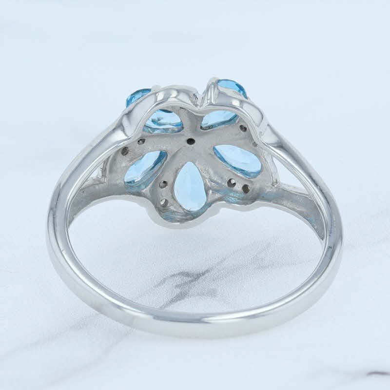 New 1.23ctw Blue Topaz Diamond Pinwheel Flower Ring Sterling Silver Size 7