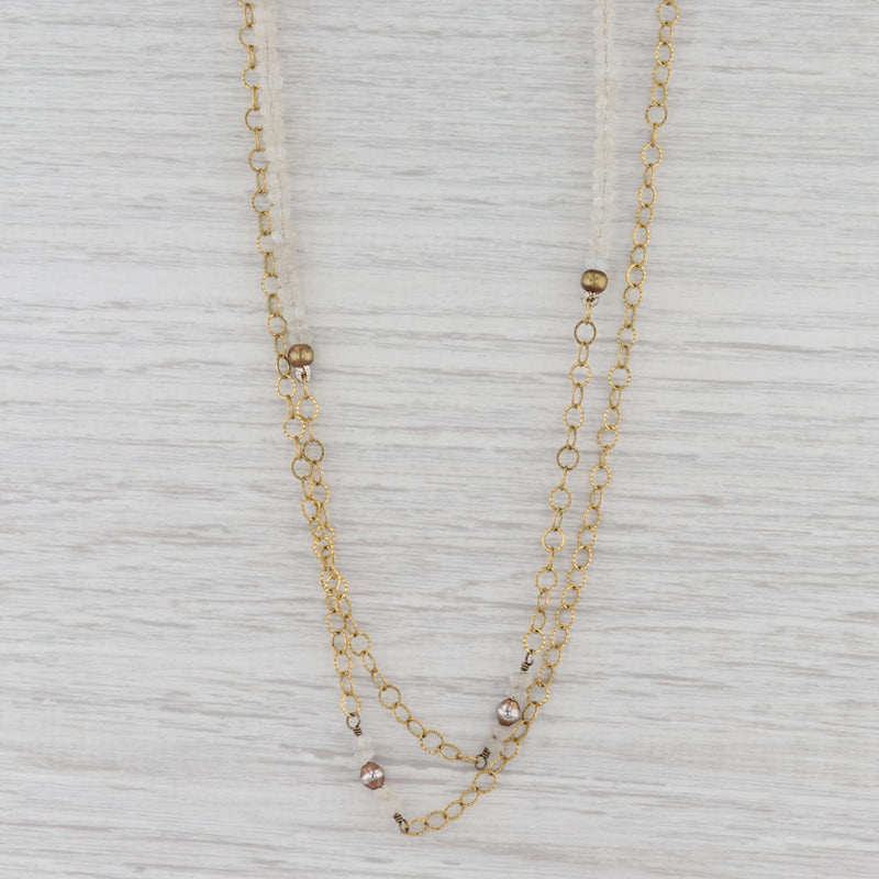 Gray New Nina Nguyen Moonstone Bead Necklace Sterling Gold Vermeil 38.5" Adjustable