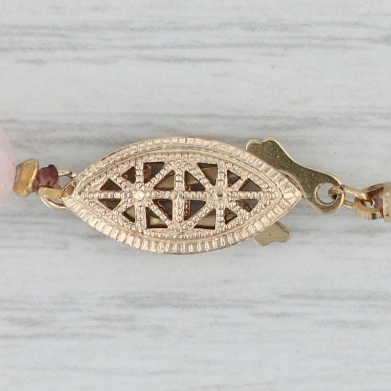 Gray Vintage Pink Rose Quartz Bead Strand Necklace Gold Filled 21.25"