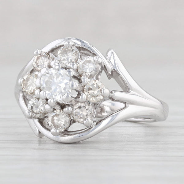 Light Gray 0.93ctw Diamond Flower Engagement Ring 14k White Gold Size 6.75 Floral