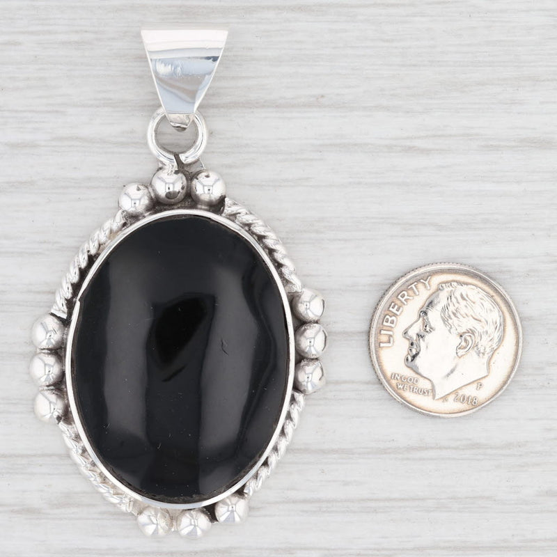 New Black Resin Pendant 925 Sterling Silver Oval Statement B12757
