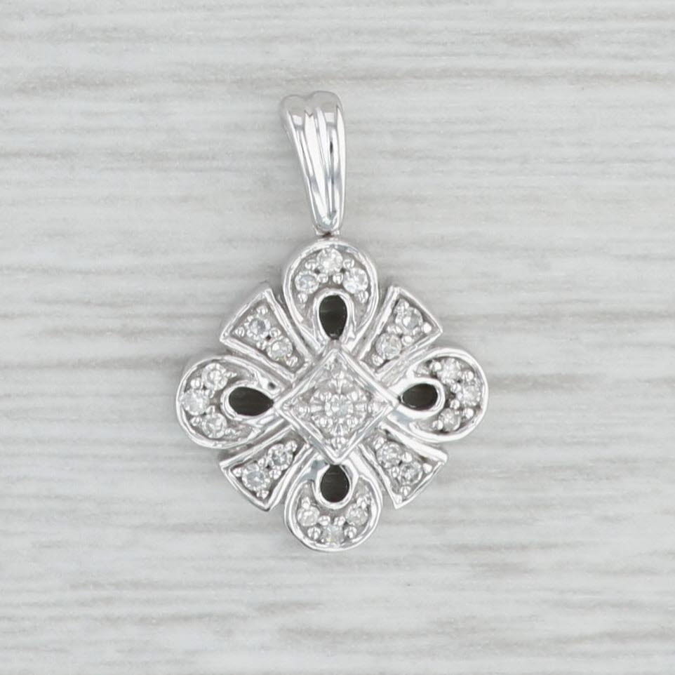 Light Gray Diamond Knot Pendant 10k White Gold Small Drop