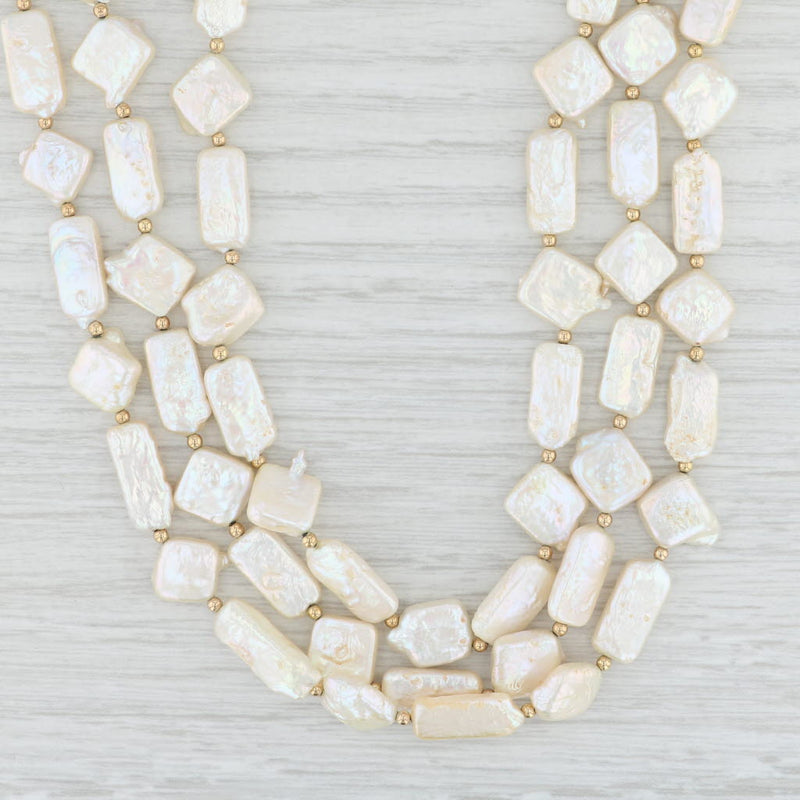 Triple Strand Necklace Golden Box Clasp - Pearl & Clasp