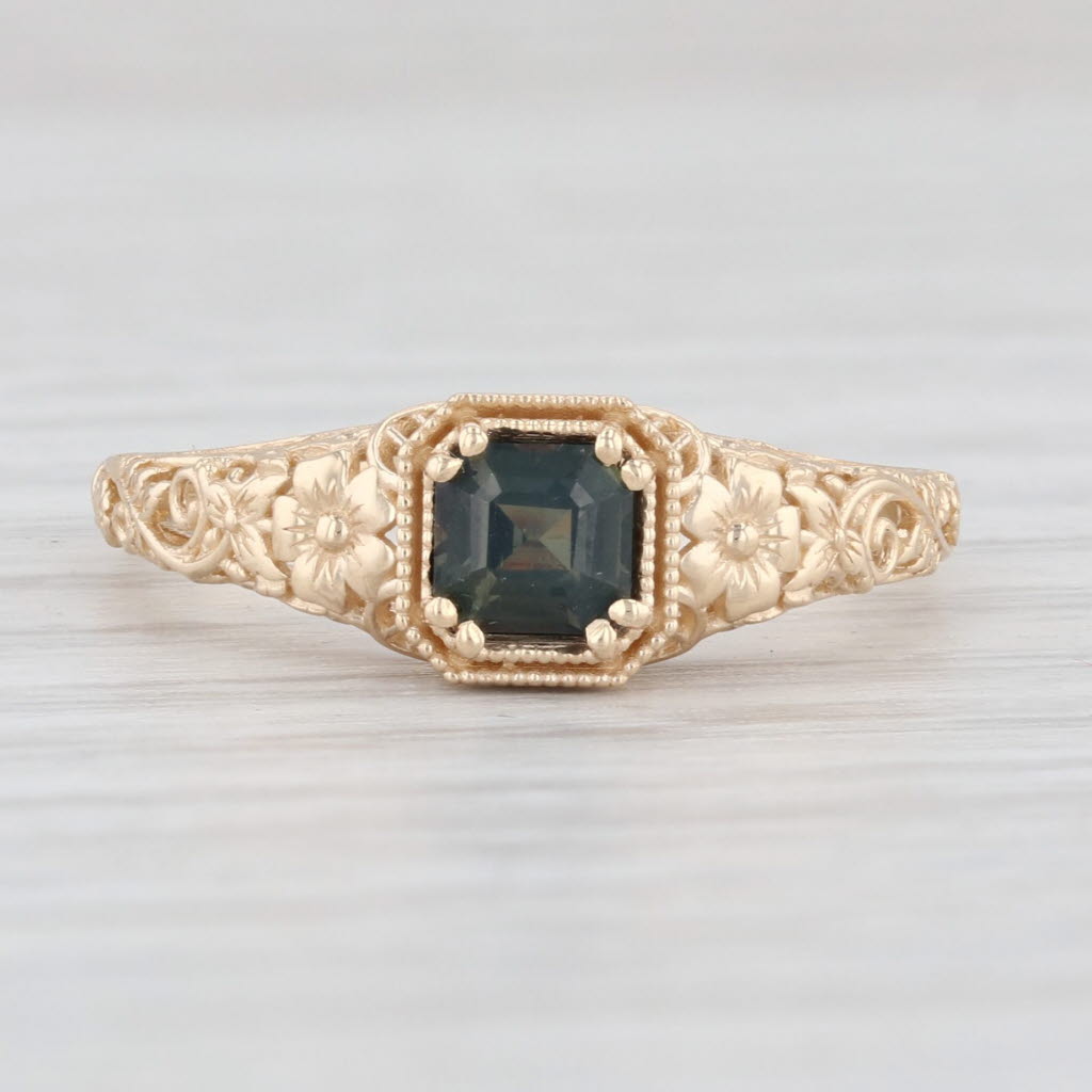 Light Gray New 0.47ct Green Alexandrite Solitaire Ring 14k Gold Size 6.5 Floral Filigree