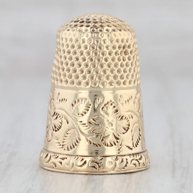 Light Gray Antique Size 7 Floral Thimble 14k Yellow Gold Sewing Collectible Engravable