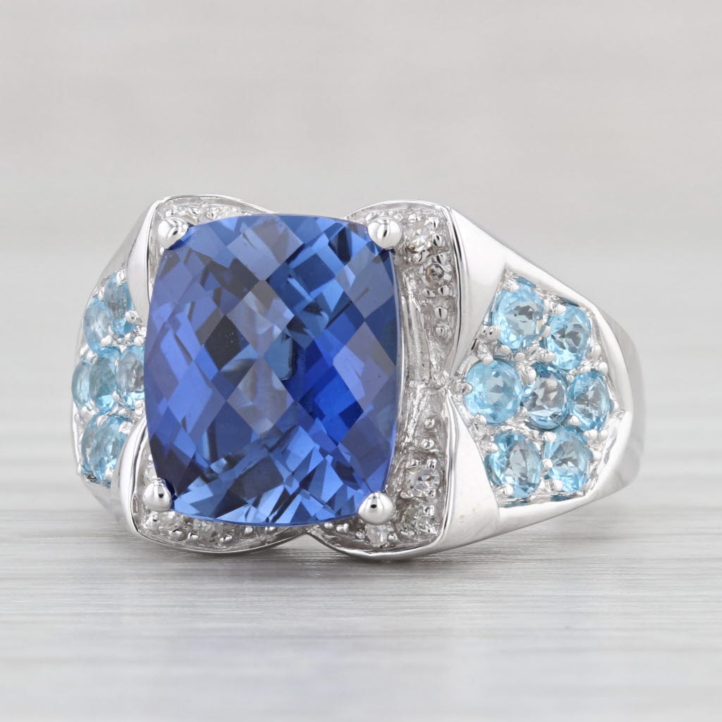 Light Gray 9.82ctw Lab Created Sapphire Diamond Topaz Ring 18k White Gold Size 8 Cocktail