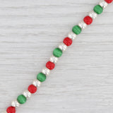 New Red Green Glass Bead Bracelet Christmas Tree Charm 7" Sterling Silver Holiday