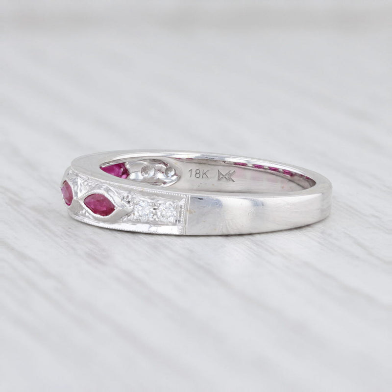 New Beverley K 0.45ctw Ruby Diamond Stackable Ring 18k White Gold Band Size 6.5