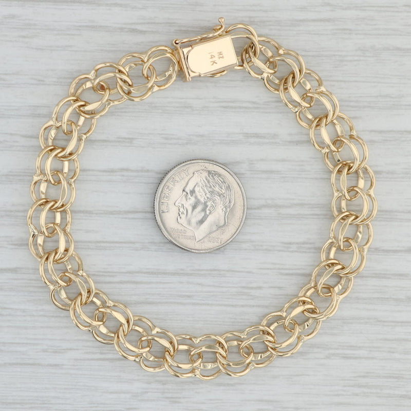 7" Double Curb Chain Starter Charm Bracelet 14k Yellow Gold 8.7mm