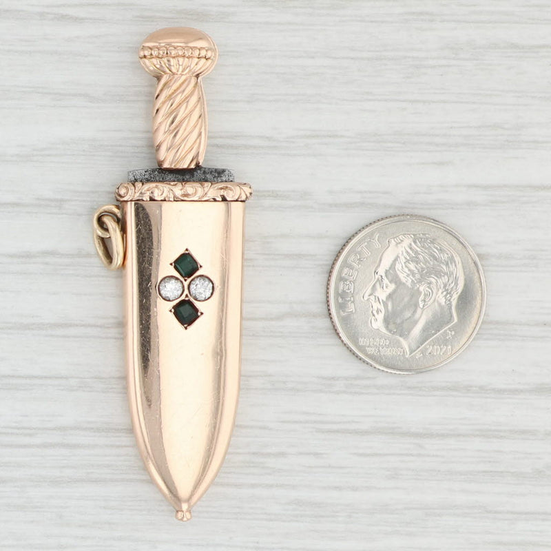 Light Gray Antique Shreve Mini Cigar Cigarette Cutter Fob Charm Gold Steel Emerald Diamond