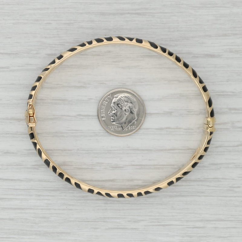 Animal Print Bangle Bracelet 14k Yellow Gold 7" 7.5mm Black Resin Zebra Tiger