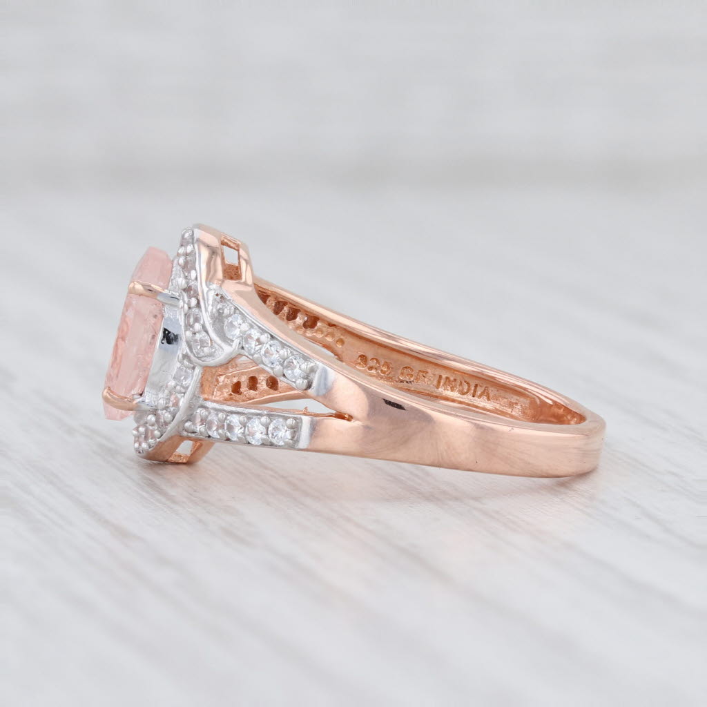 Light Gray New 3.10ctw Morganite Zircon Halo Ring Sterling Silver Rose Gold Plated Sz 12.25